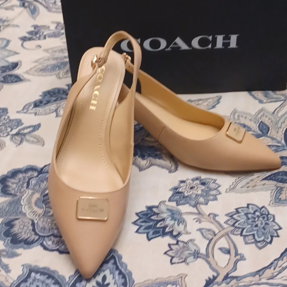 Coach Jillian Beachwood  Slingback Heels Great Neutral SZ 6.5B - Picture 3 of 16